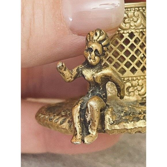 Baroque Cherub Hors D’oeuvres Pick Holder W 8 Theater Face Picks Gold Tone - Picture 10 of 12